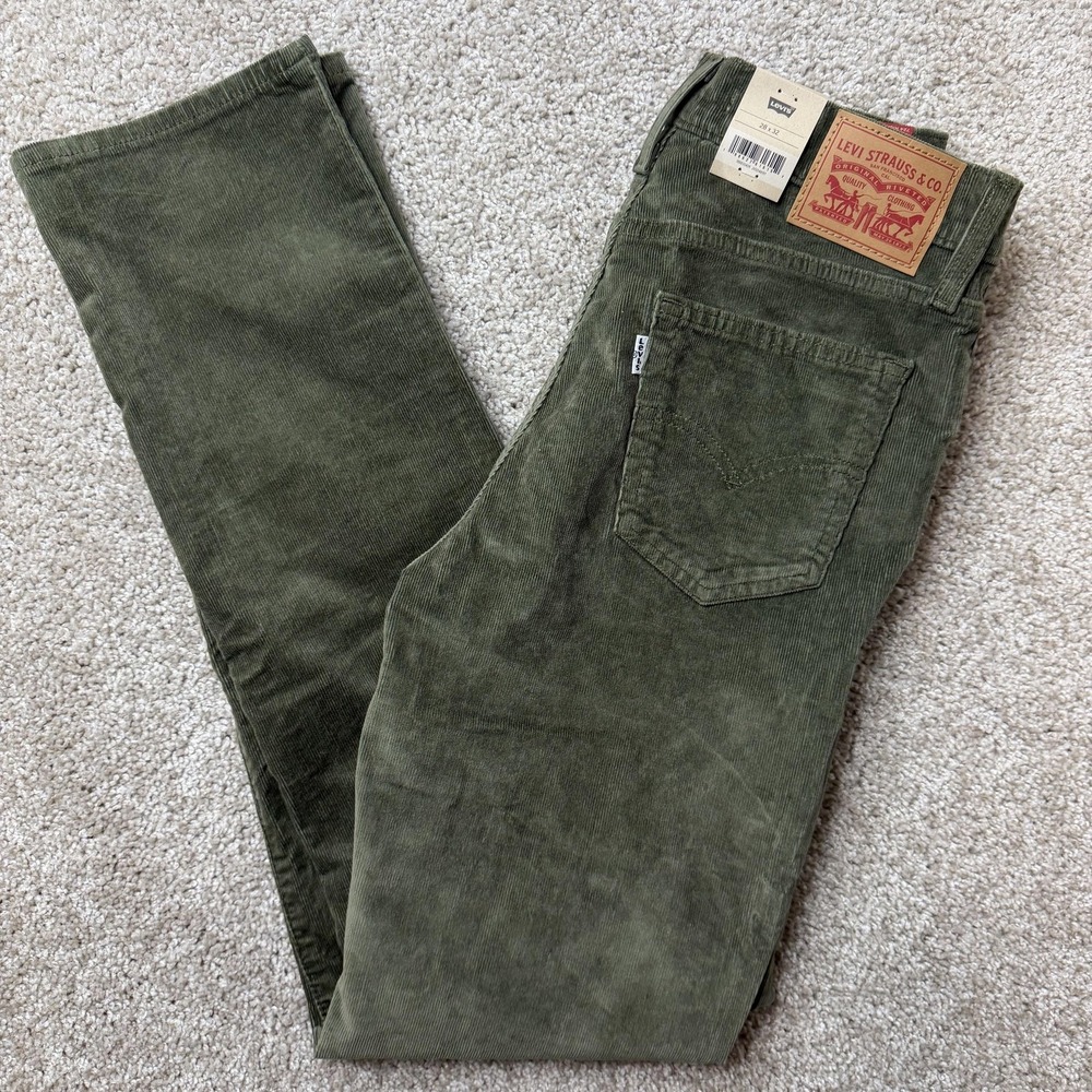 Levi's Dress Pants Womens 28x32 Green Corduroy 724 High Rise Slim Straight